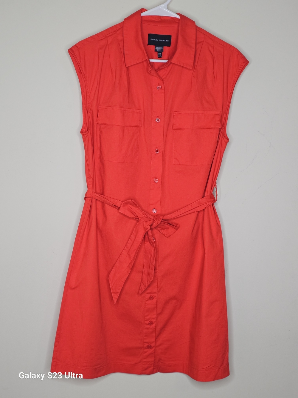 Donna Morgan Red Sleeveless Shirt Dress with Waist Tie Red Orange 8